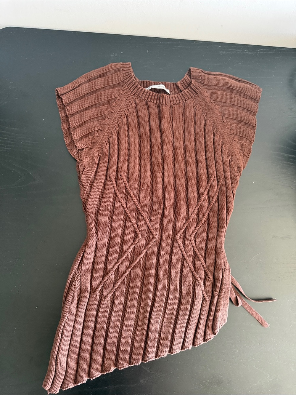 Zara Brown Asymmetrical Ribbed Knit Top